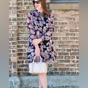 LOFT Long sleeve lightweight black floral shift dress size M